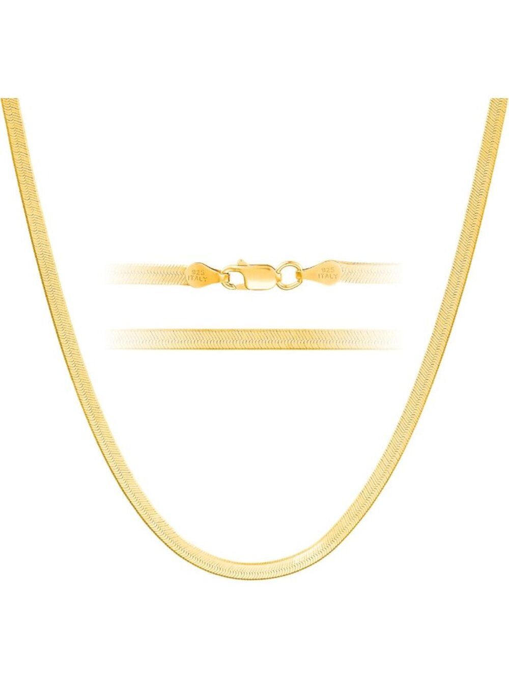 Elegant Gold Herringbone Necklace for Women | 3mm Plated 925 Sterling Silver